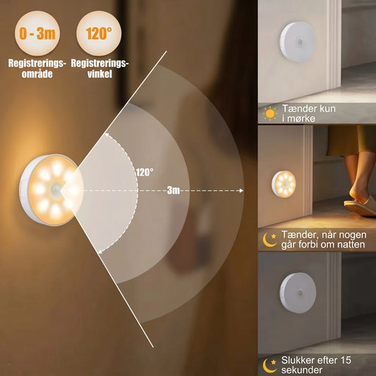 USB genopladelige LED natlamper med bevægelsessensor sæt med 3 stk.
