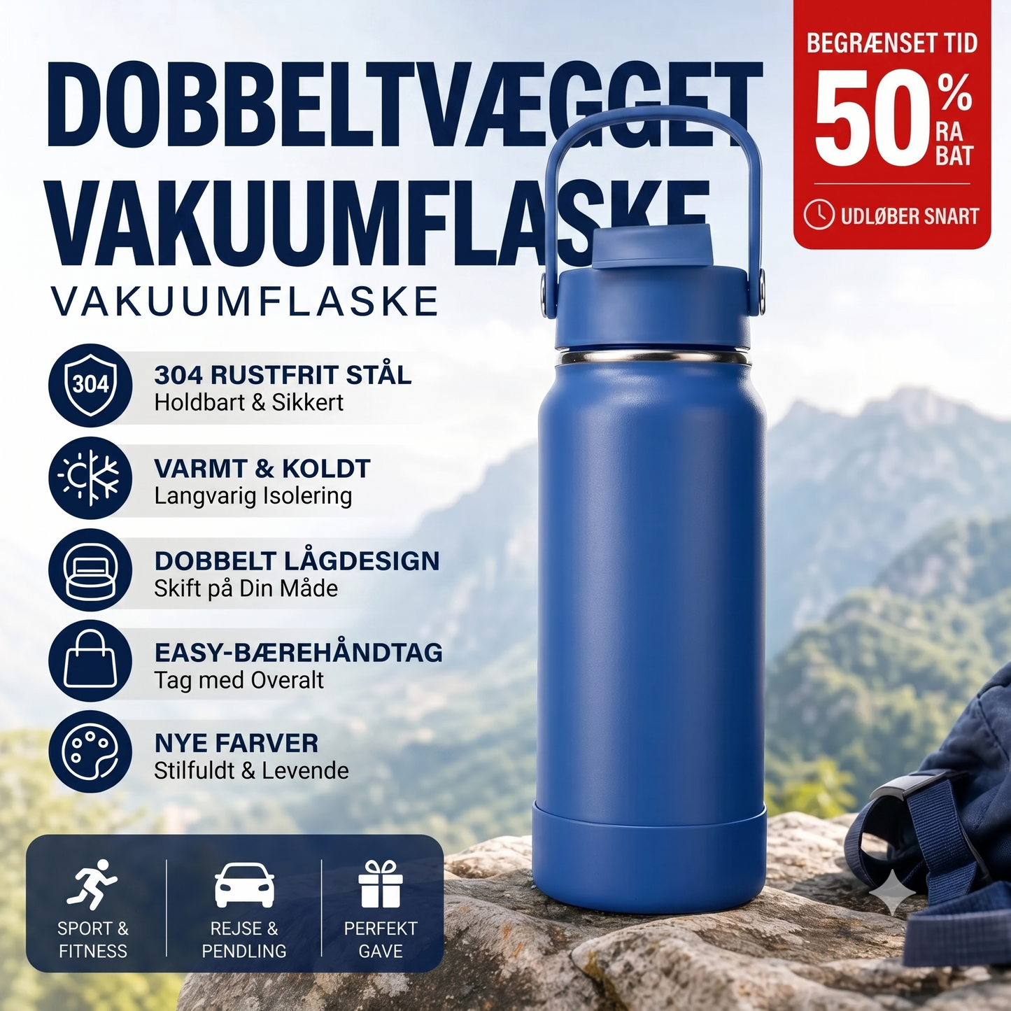Vakuumisoleret termokrus i rustfrit stål med lækagesikkert låg og sugerør