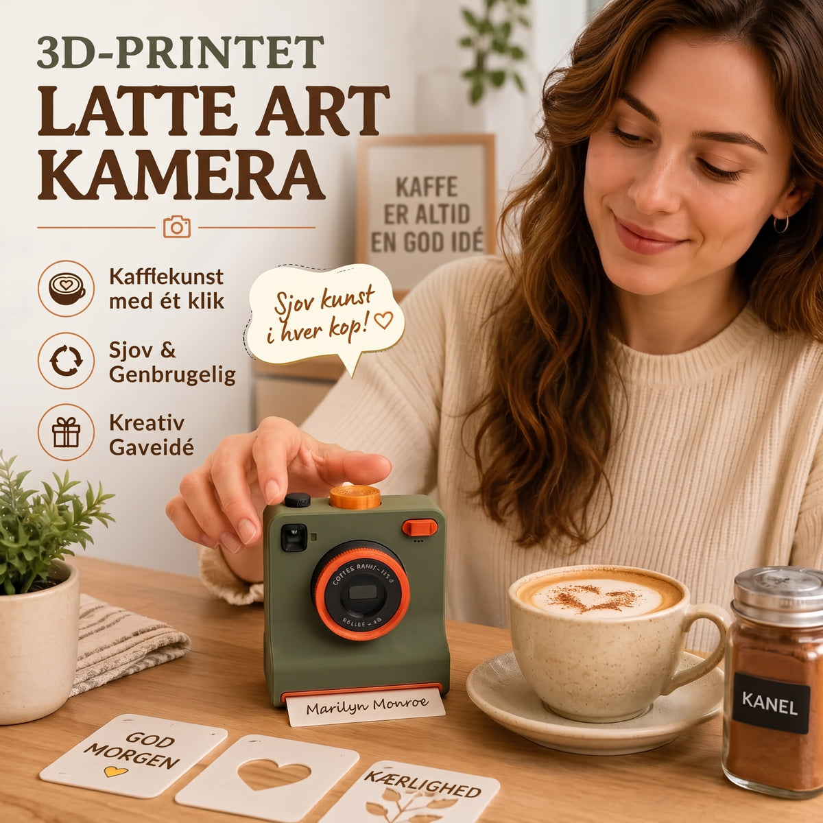 Retro Coffee Art Camera mekanisk latte skabelonprinter