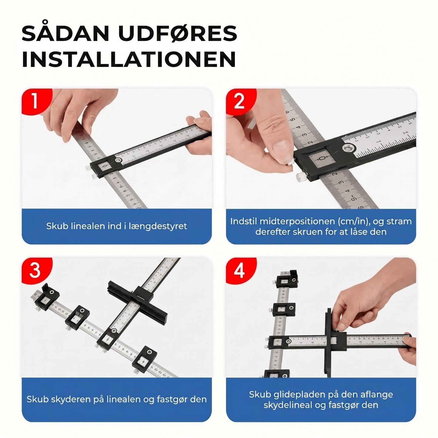 Justerbar boreguide med målelineal til præcis boring