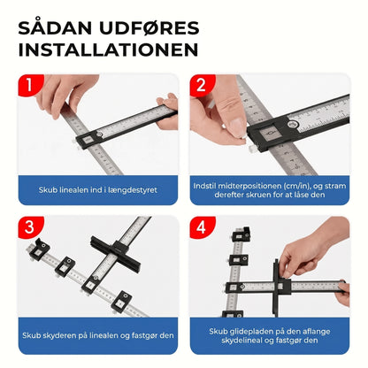 Justerbar boreguide med målelineal til præcis boring