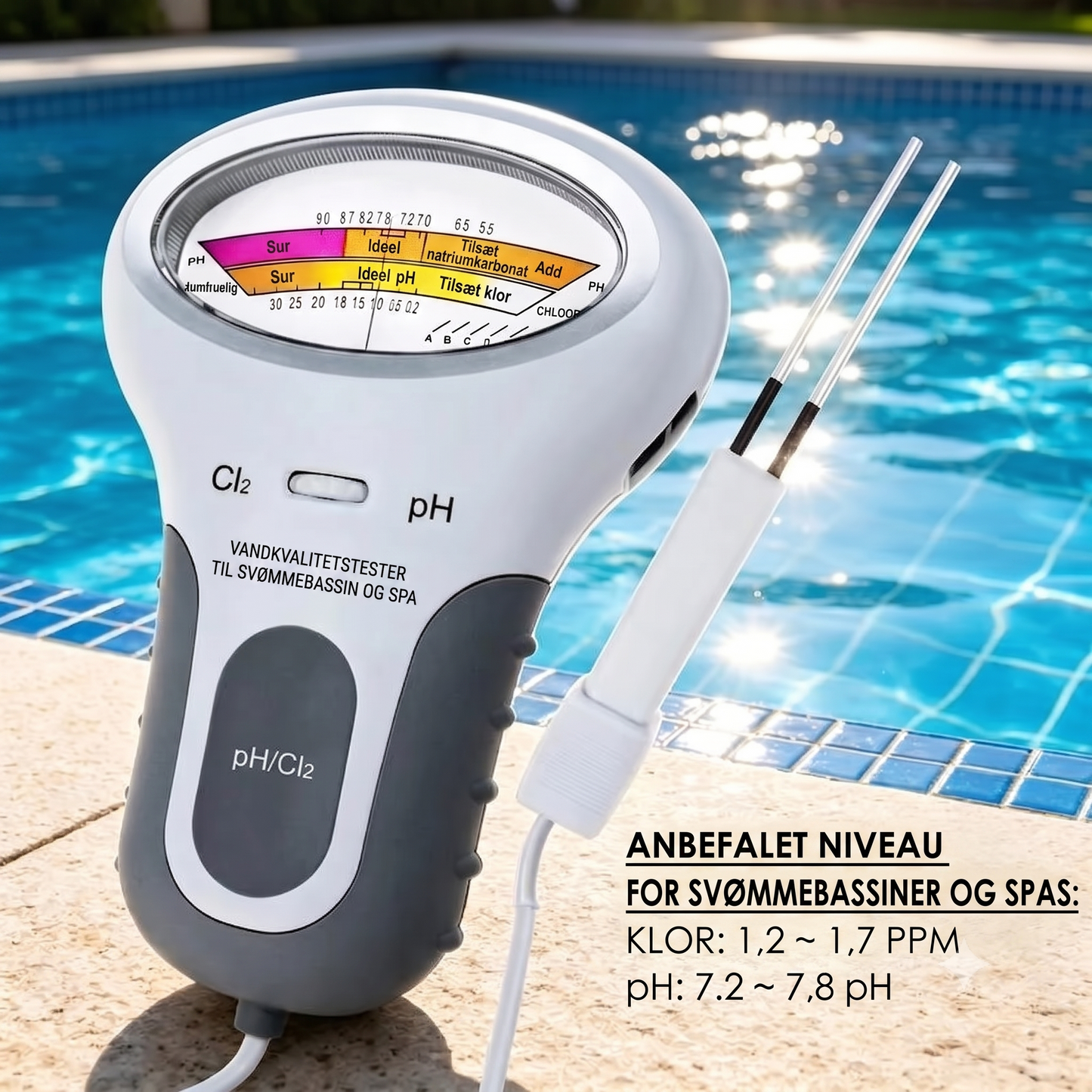 Digital swimmingpool-tester til pH og klor