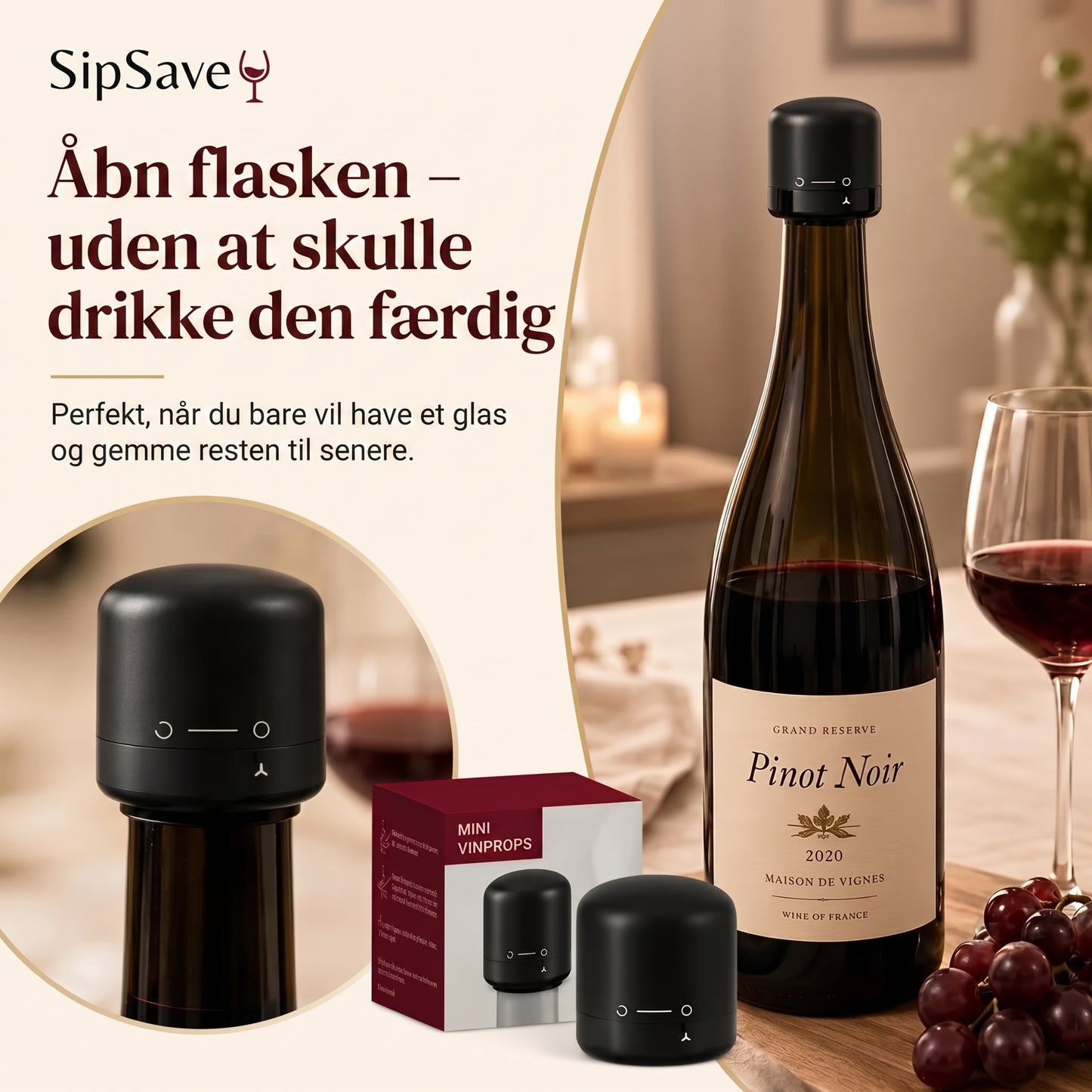 Flaskepropper til vin og champagne sæt med 4 stk.