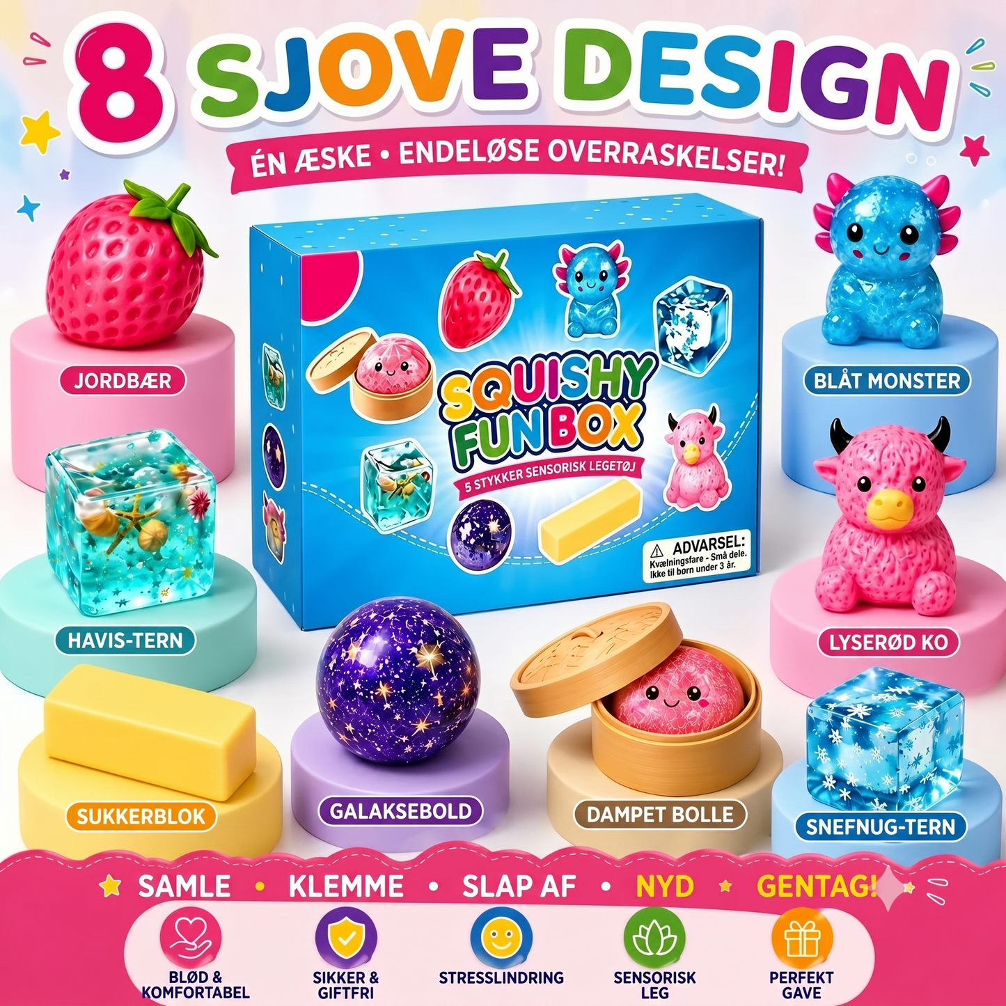 Squishy Fun Box mystery box med 8 squishies