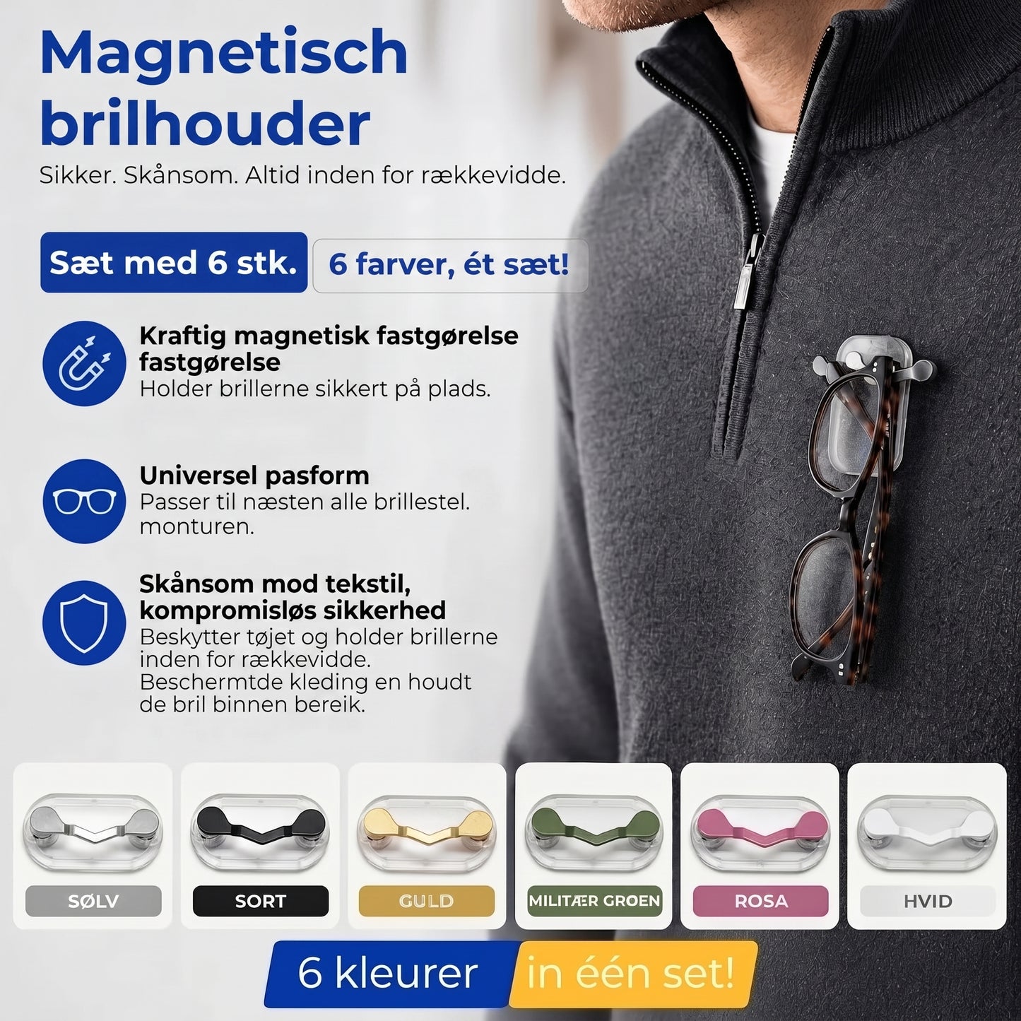 Magnetisk brilleholder til tøj