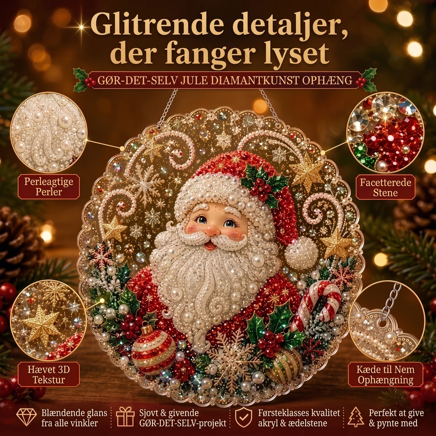 DIY-diamantkunst juleophæng med perler
