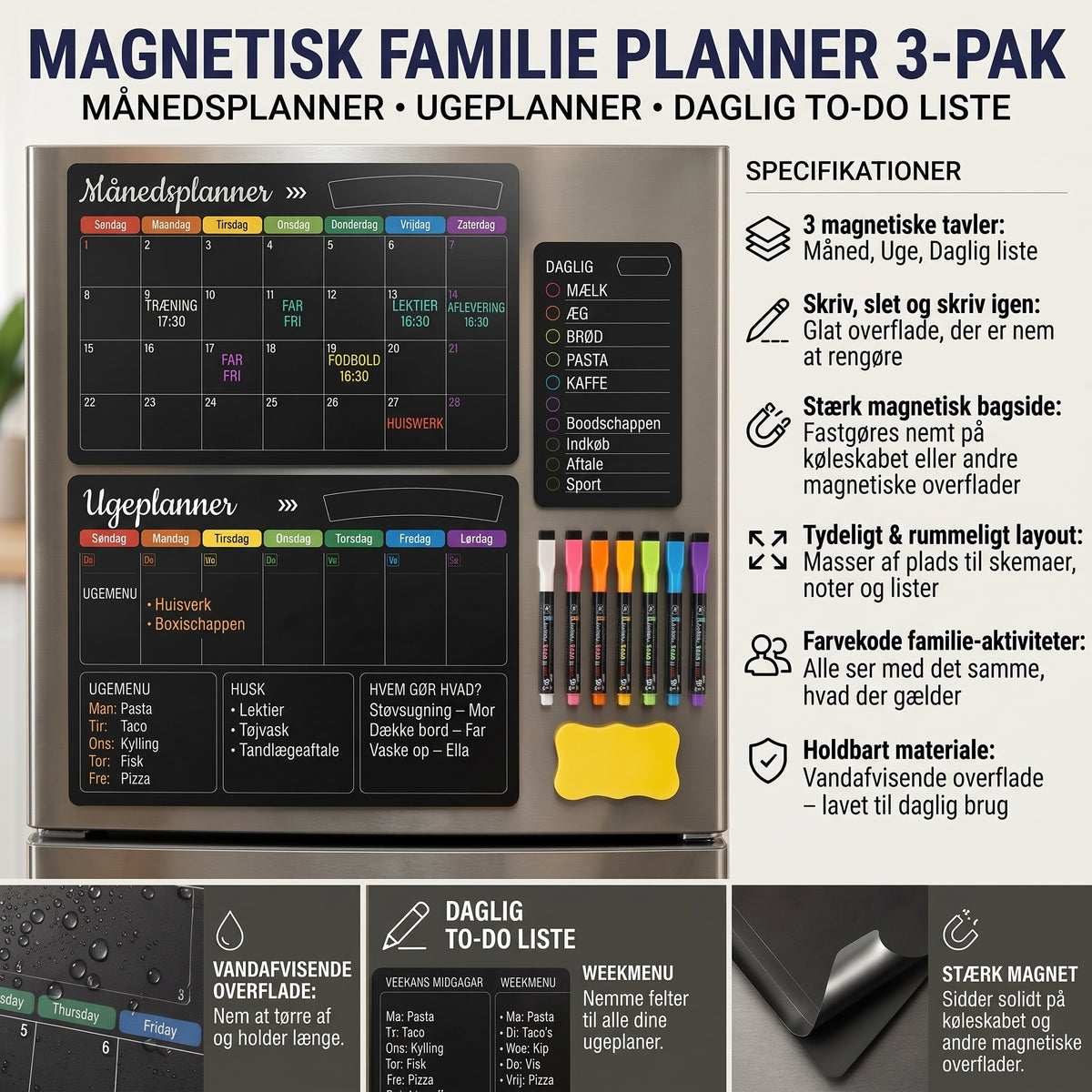 Magnetisk familieplanlægger til måned uge og dag