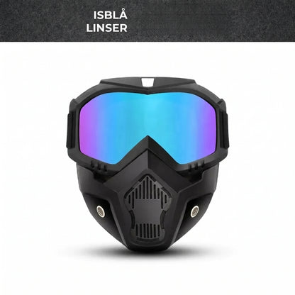 Helmaske med ridsefaste sportsbriller