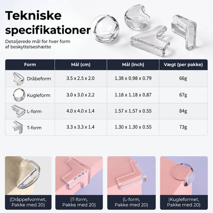 Gennemsigtige hjørnebeskyttere til møbler sæt med 20 stk.