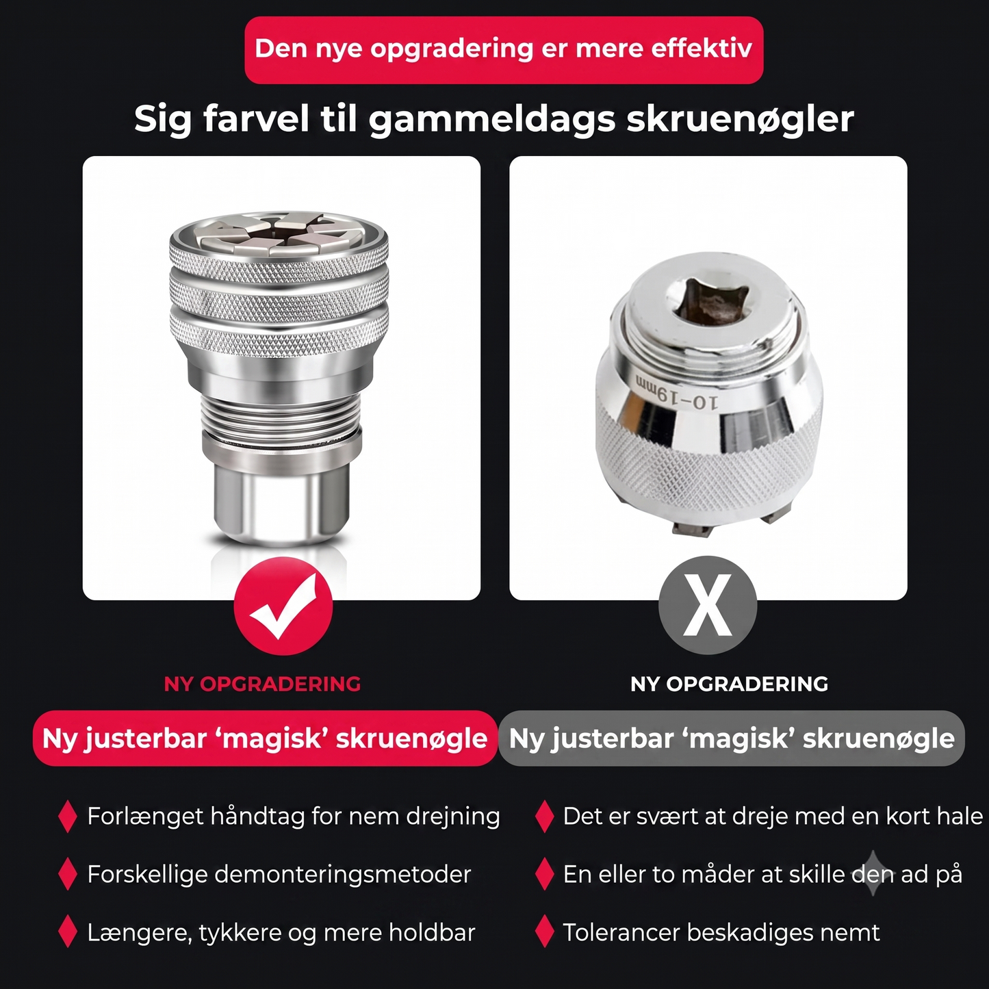 Universal justerbar topnøgle