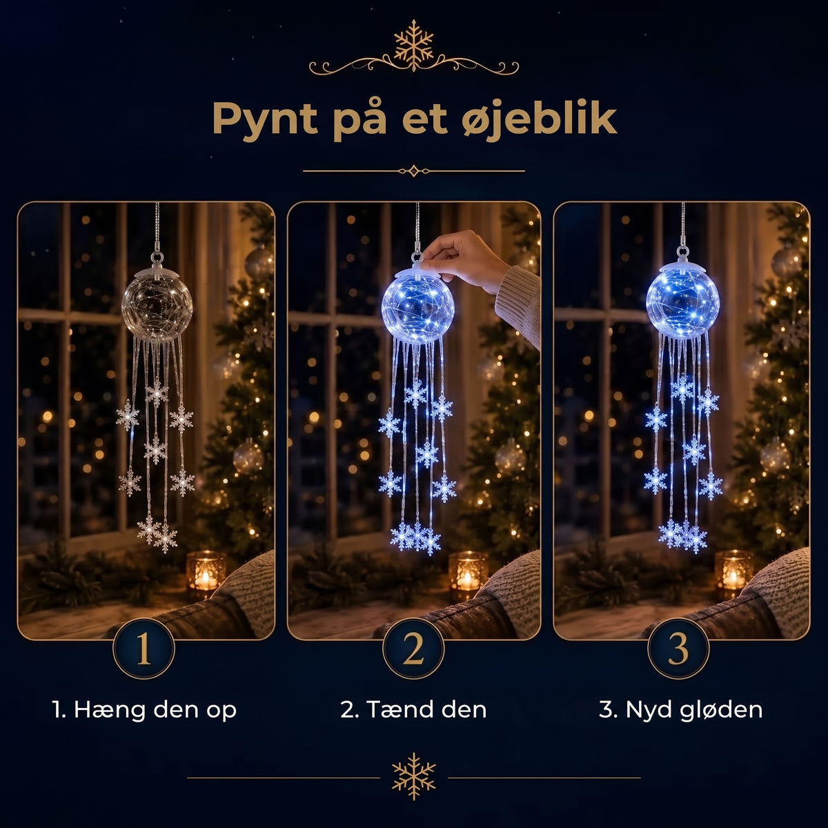 LED-julekugle med hængende snefnug