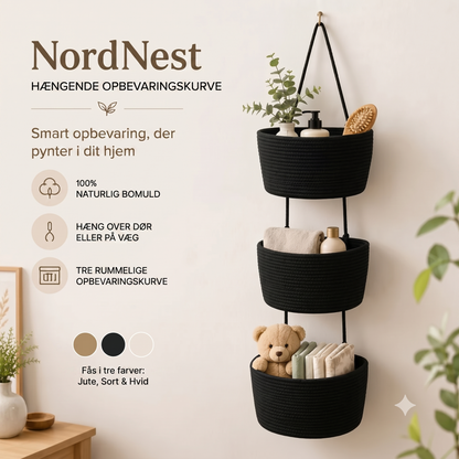 NordNest hængende opbevaringskurv i bomuld med tre rum