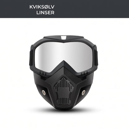 Helmaske med ridsefaste sportsbriller