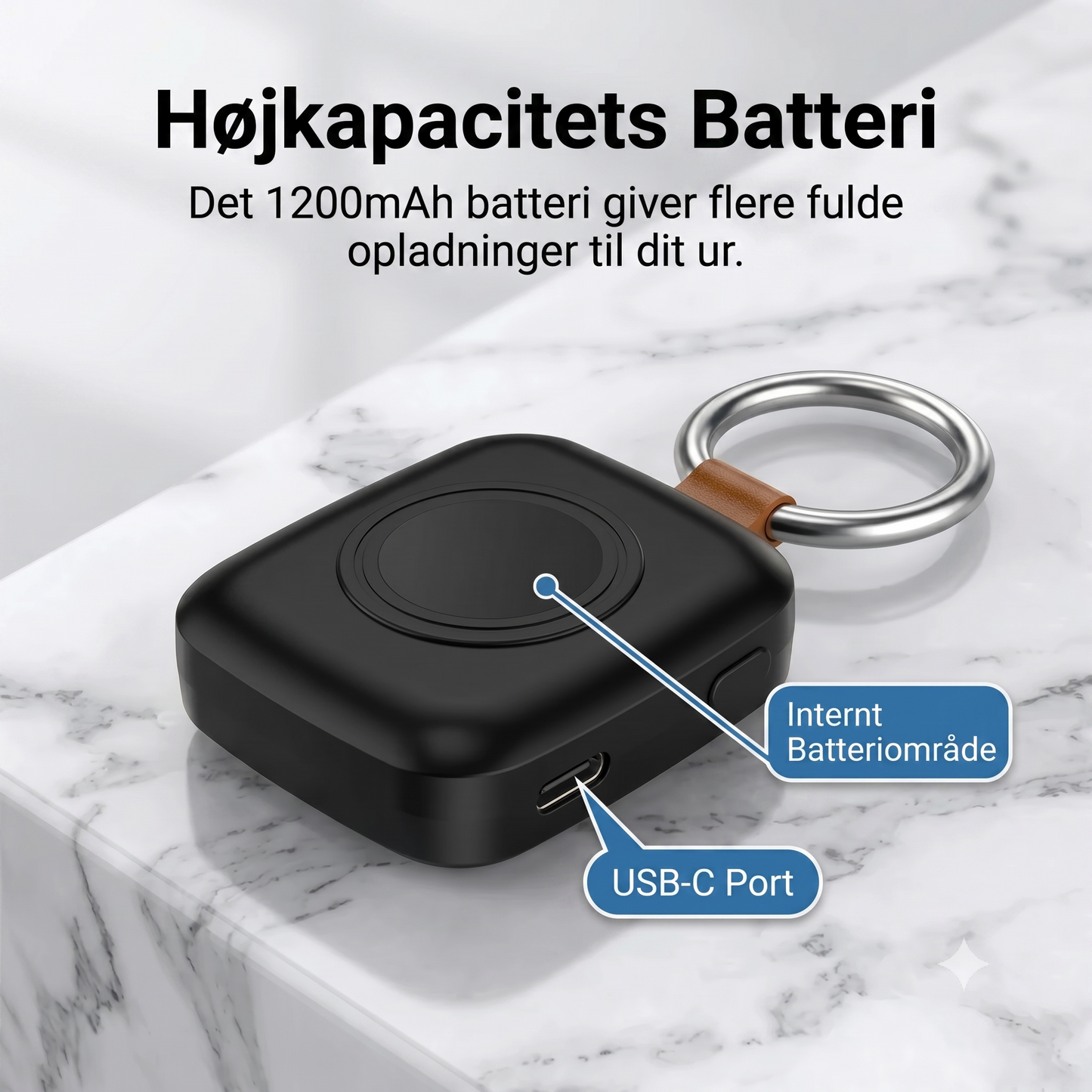 Kompakt magnetisk 1200 mAh smartwatch powerbank med nøglering