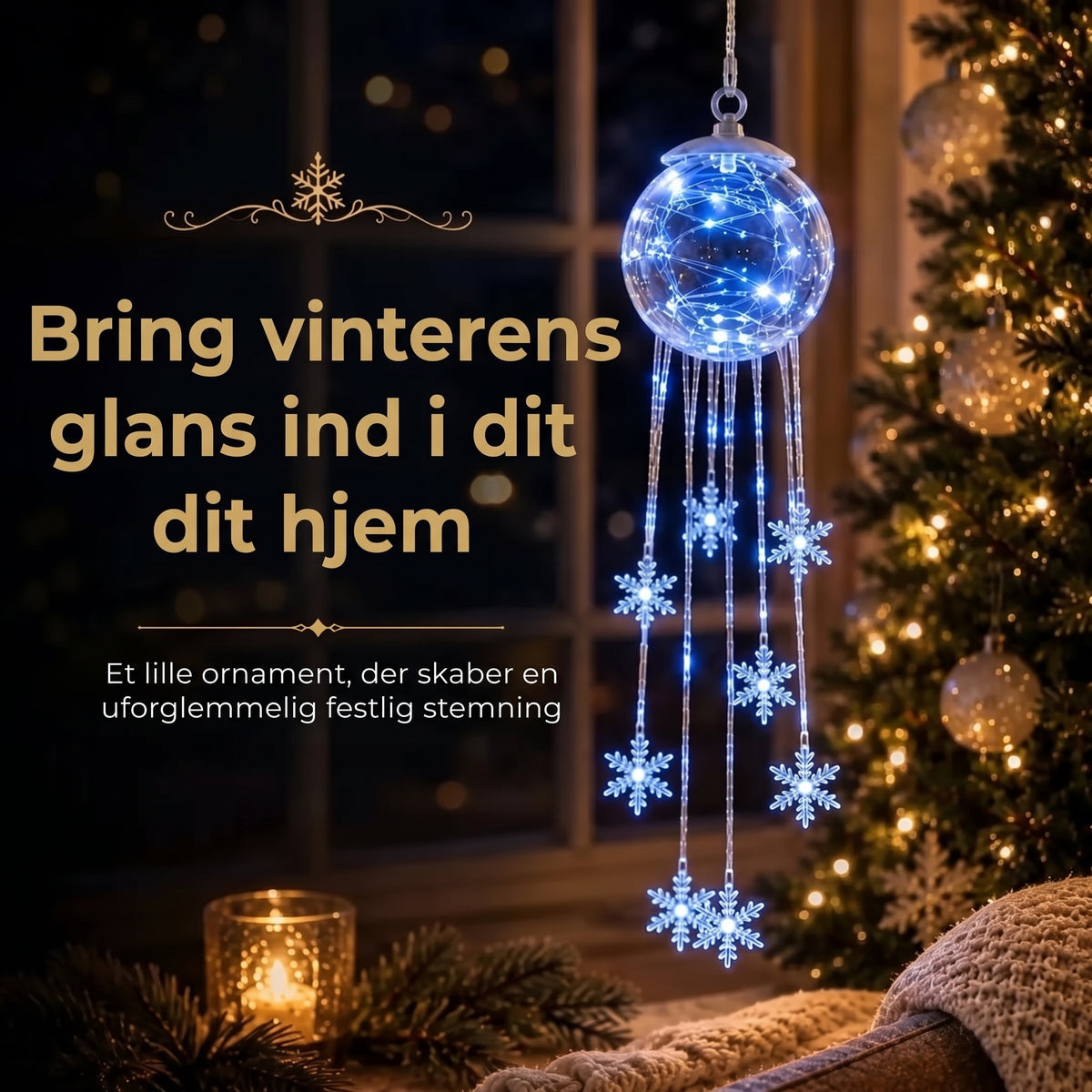 LED-julekugle med hængende snefnug
