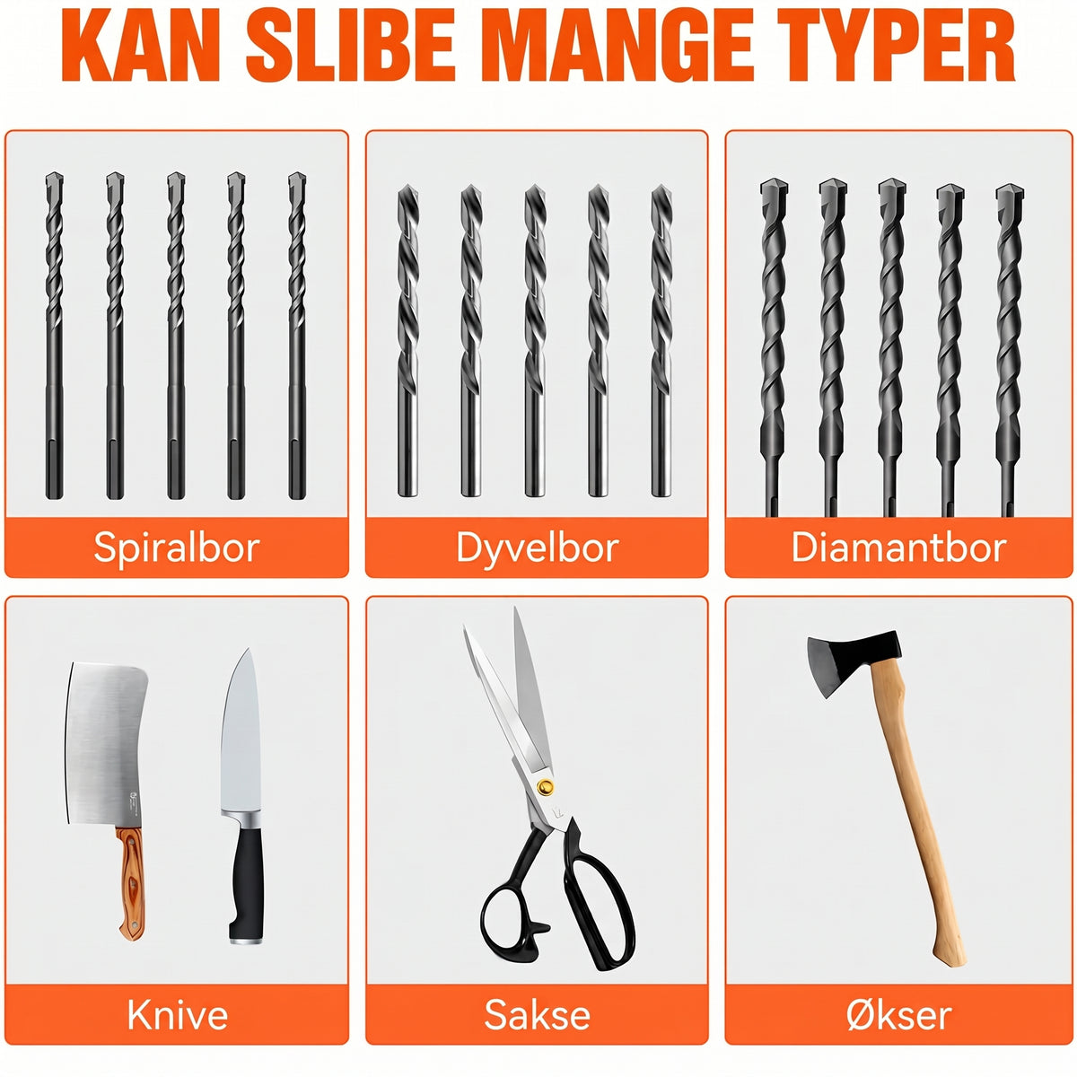 Multifunktionel boresliber med diamantslibeskiver til bor og knive