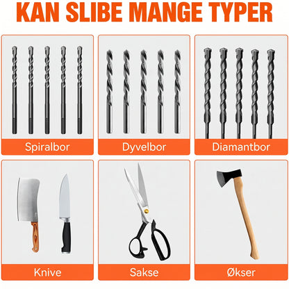 Multifunktionel boresliber med diamantslibeskiver til bor og knive