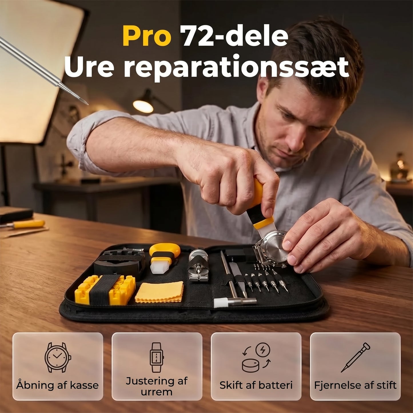 Urreparationssæt til udskiftning af rem og batteri