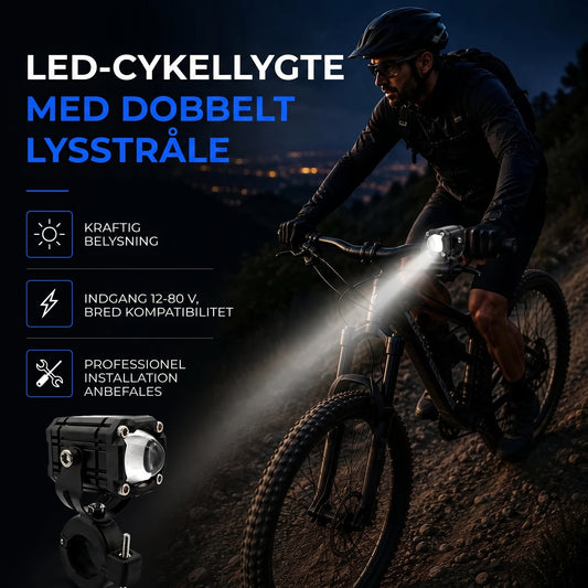 LED-cykellygte med dobbelt lysstråle