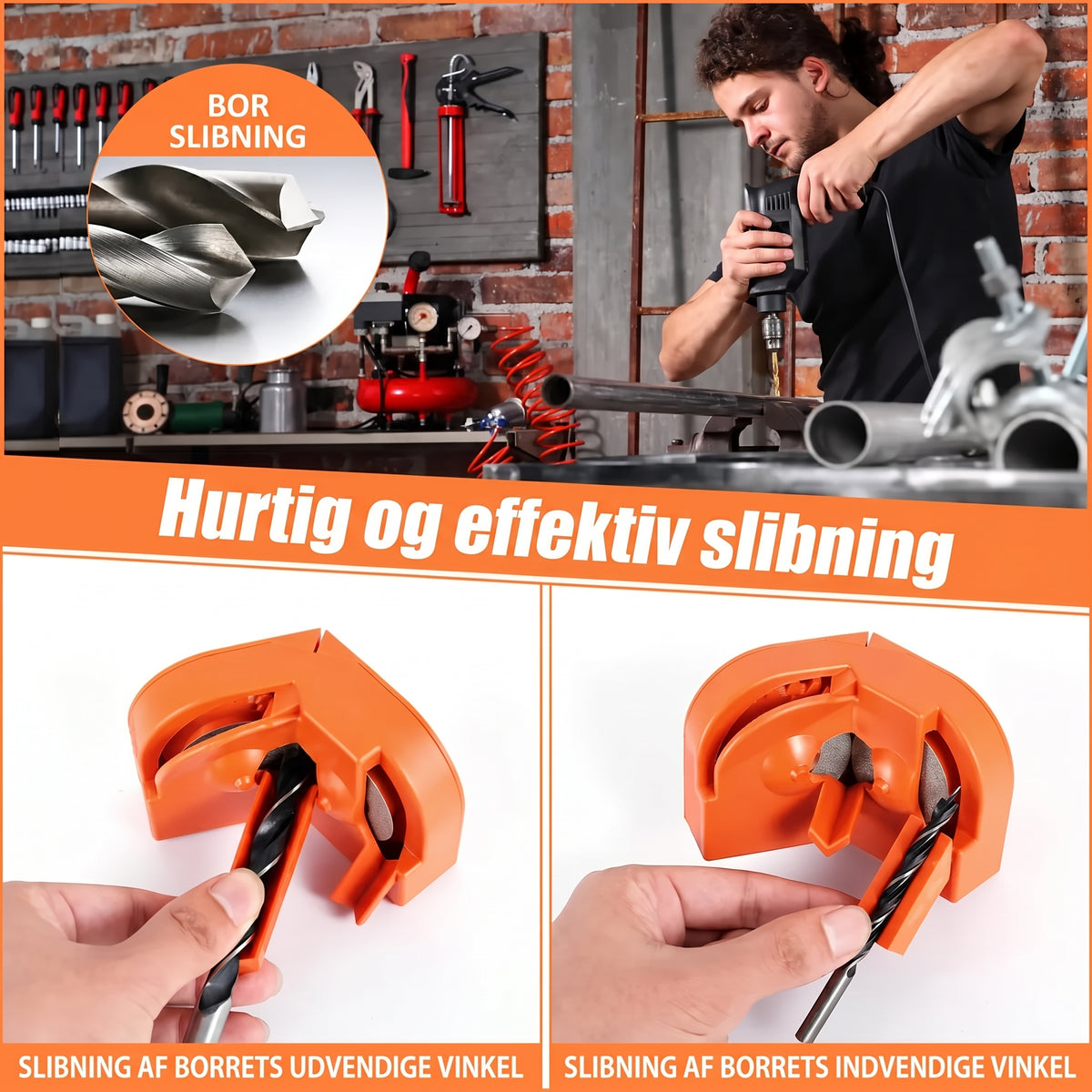 Multifunktionel boresliber med diamantslibeskiver til bor og knive