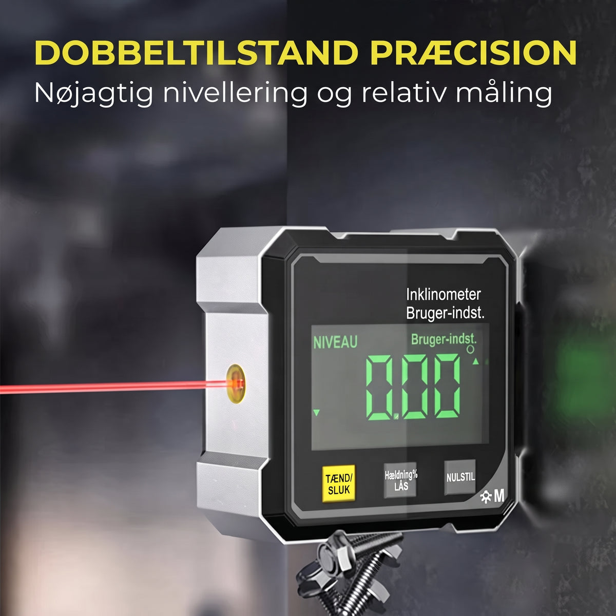 Firesidet magnetisk digital vinkelmåler med laser