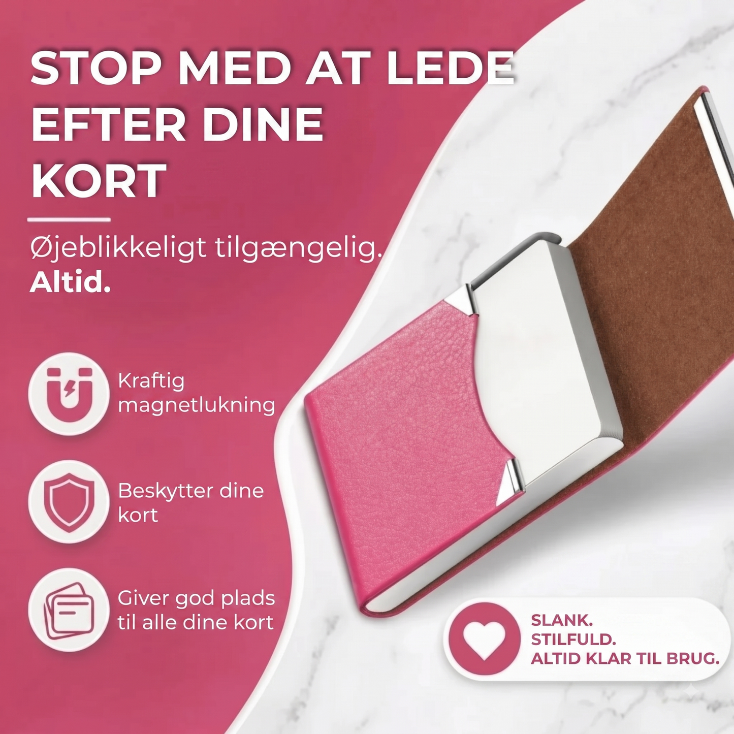 Magnetisk visitkortholder med ruskindsligning