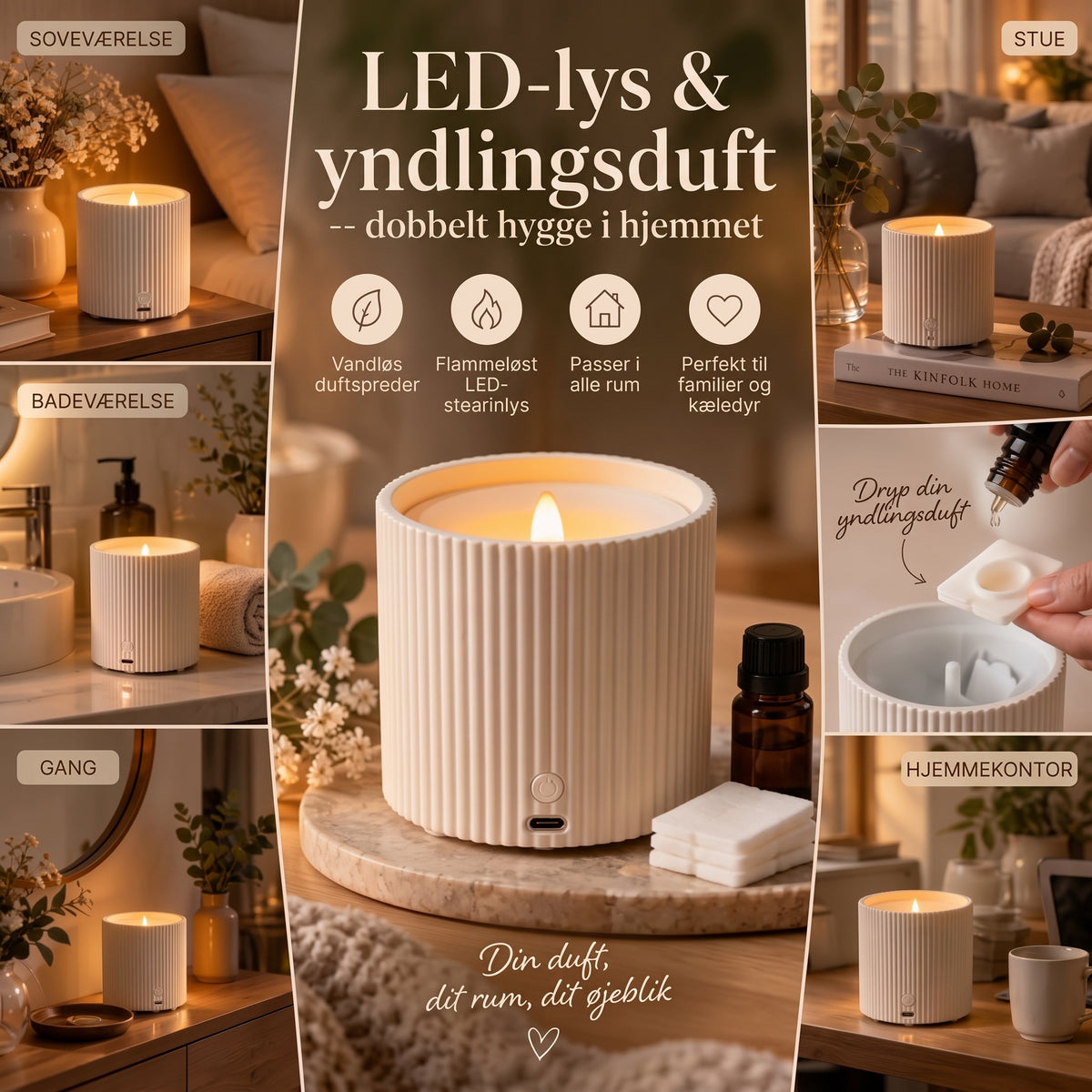 Genopladelig duftspreder med LED-belysning