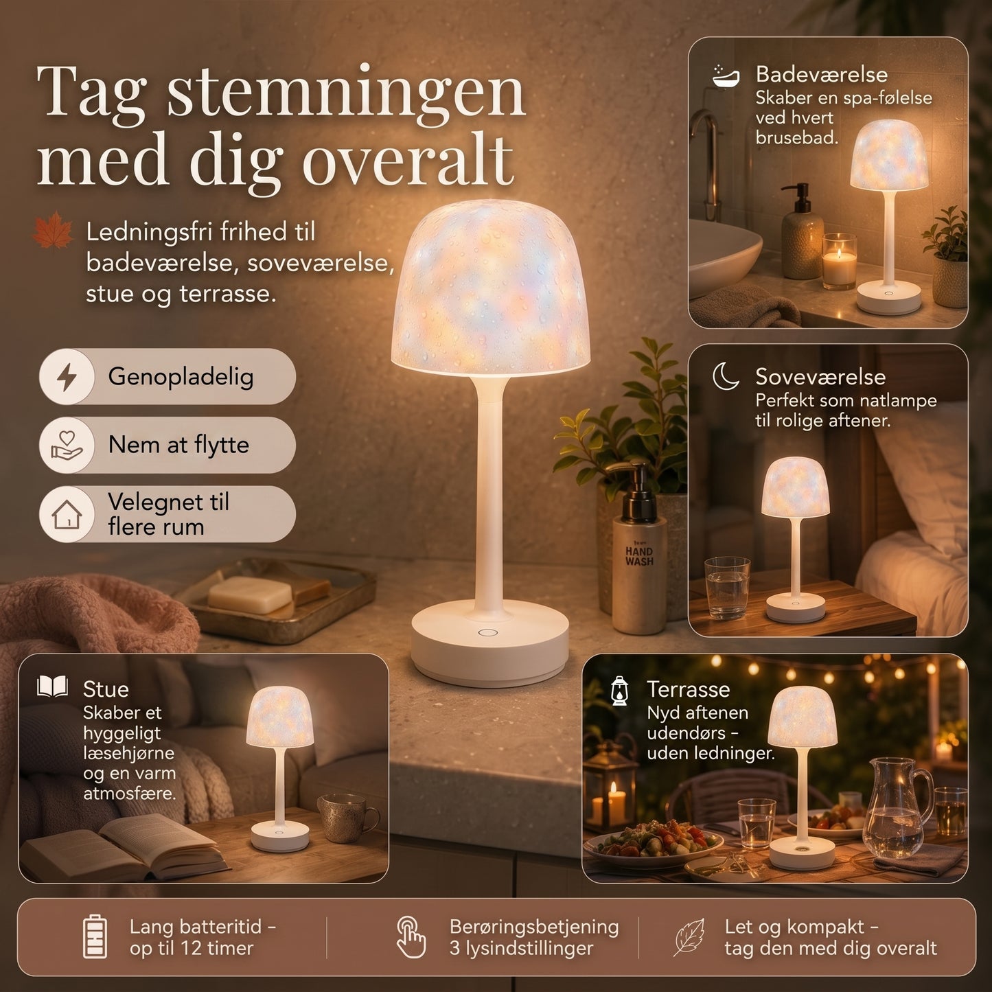 LumaWave bærbar stemningslampe med bølgeprojektion