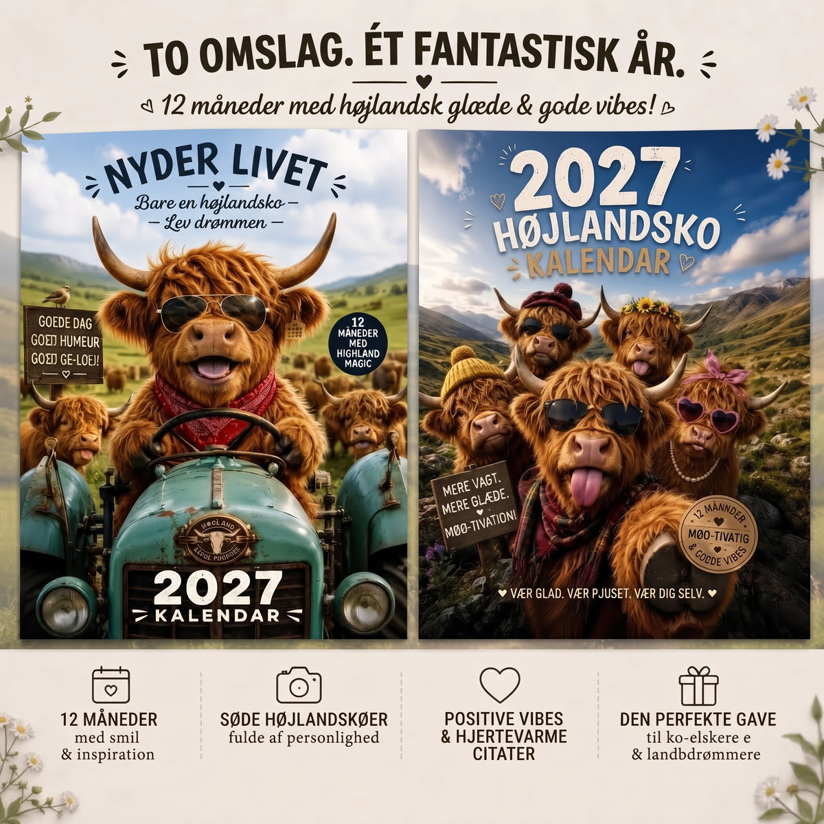 Sjov skotsk højlandskvæg-vægkalender 2027 A4