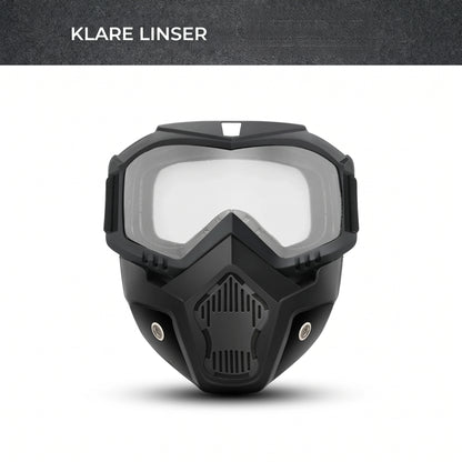 Helmaske med ridsefaste sportsbriller