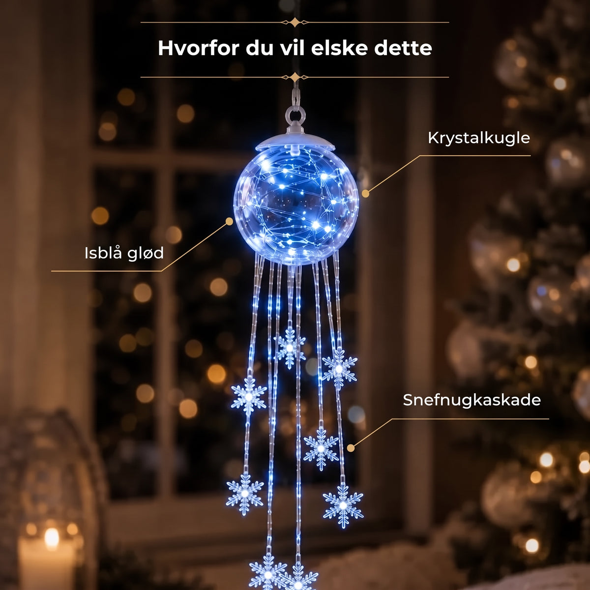 LED-julekugle med hængende snefnug