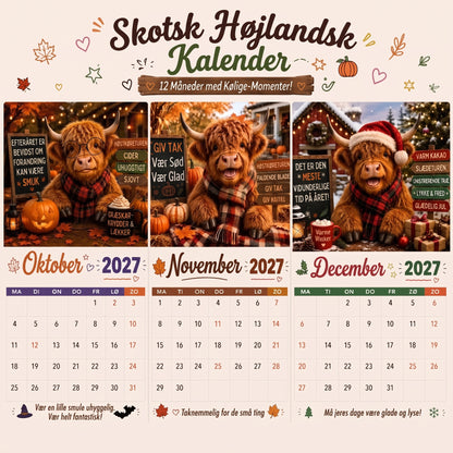 Sjov skotsk højlandskvæg-vægkalender 2027 A4