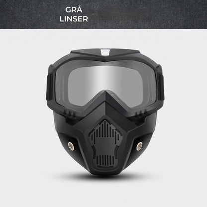 Helmaske med ridsefaste sportsbriller
