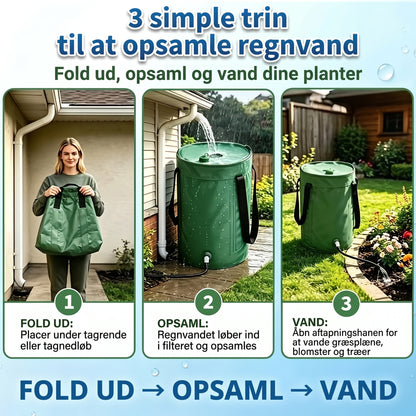 Sammenklappelig regnvandstønde med aftapningshane