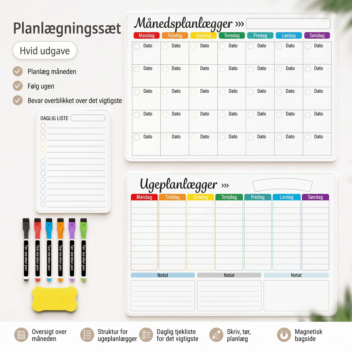 Magnetisk familieplanlægger til måned uge og dag
