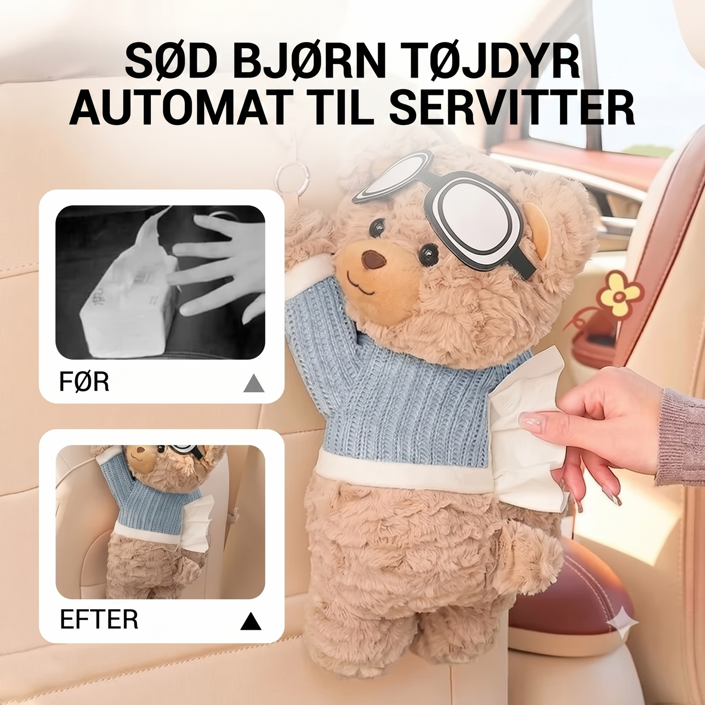 Blød bjørne-tissueholder til bil