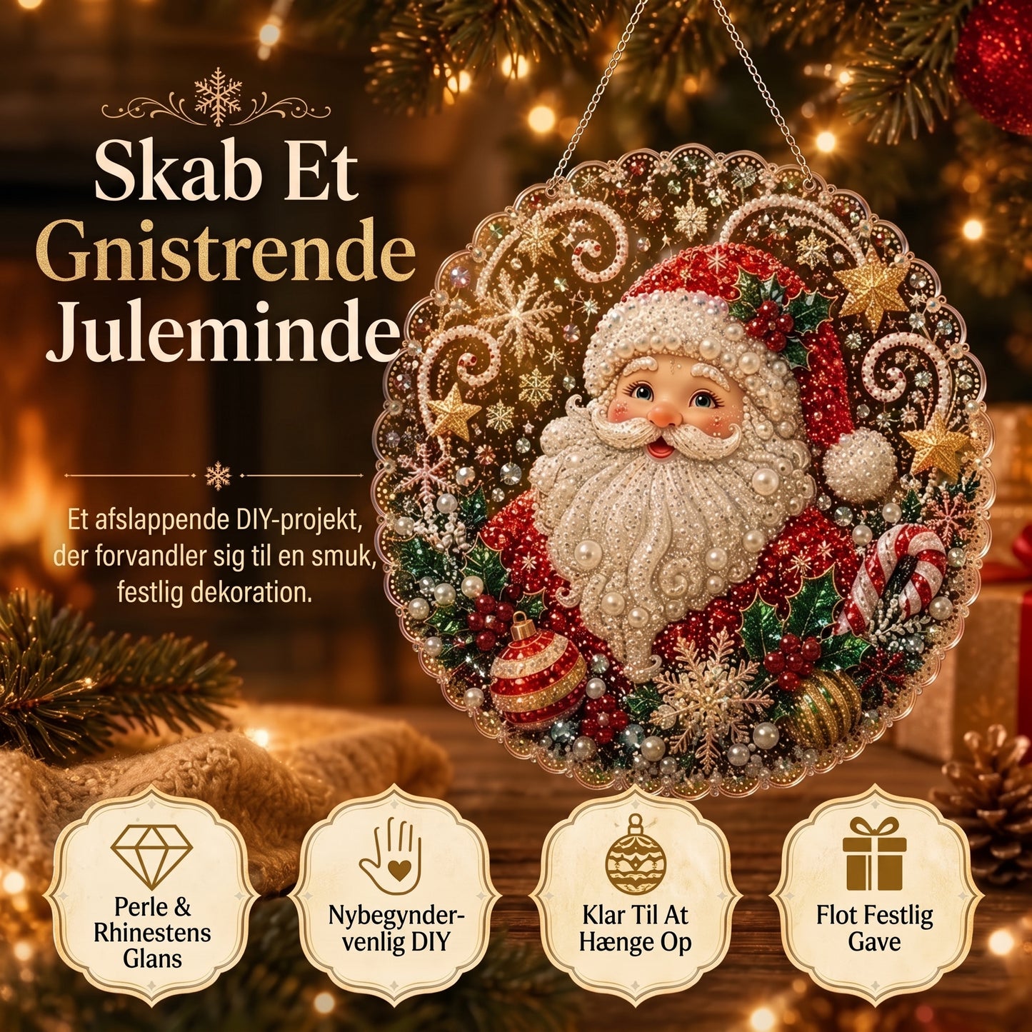DIY-diamantkunst juleophæng med perler
