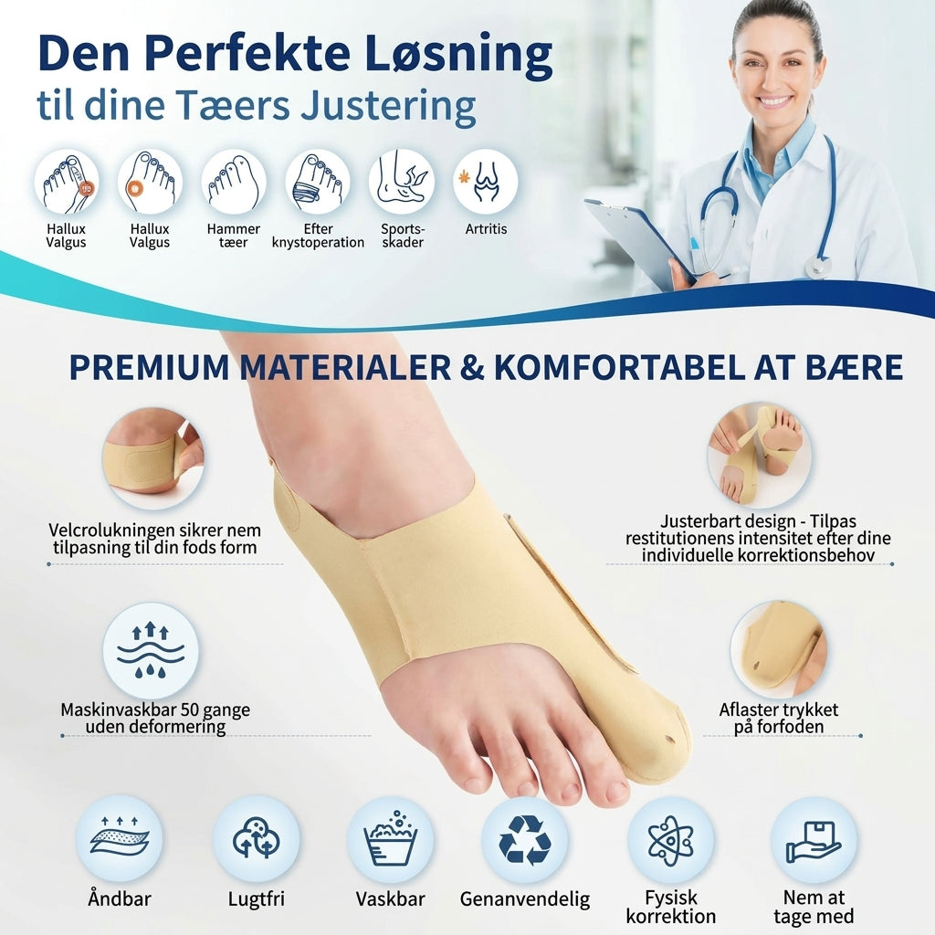 Justerbar hallux valgus-korrigerer til storetåen