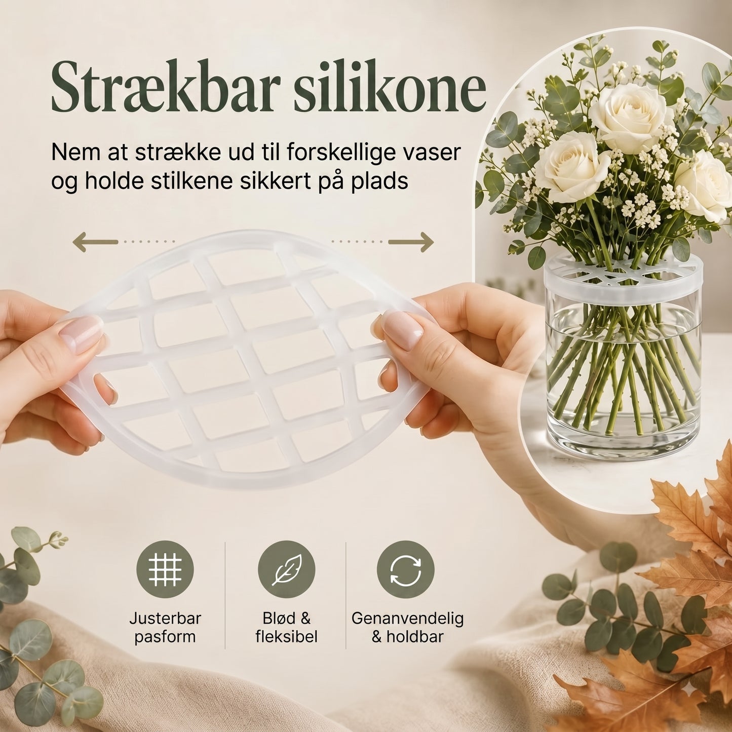 BlomFix strækbare silikone blomsterholdere, sæt med 4