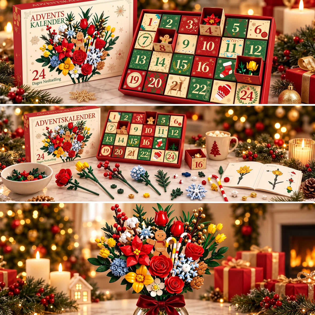 Byggesæt med blomsterbuket som adventskalender til jul