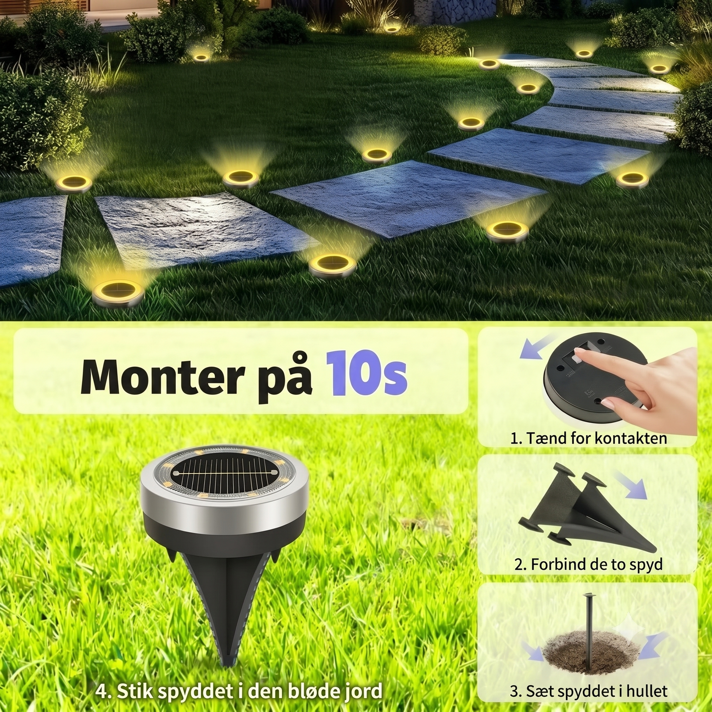 Vejrbestandige solcelle-nedgravningsspots med stjernelyseffekt