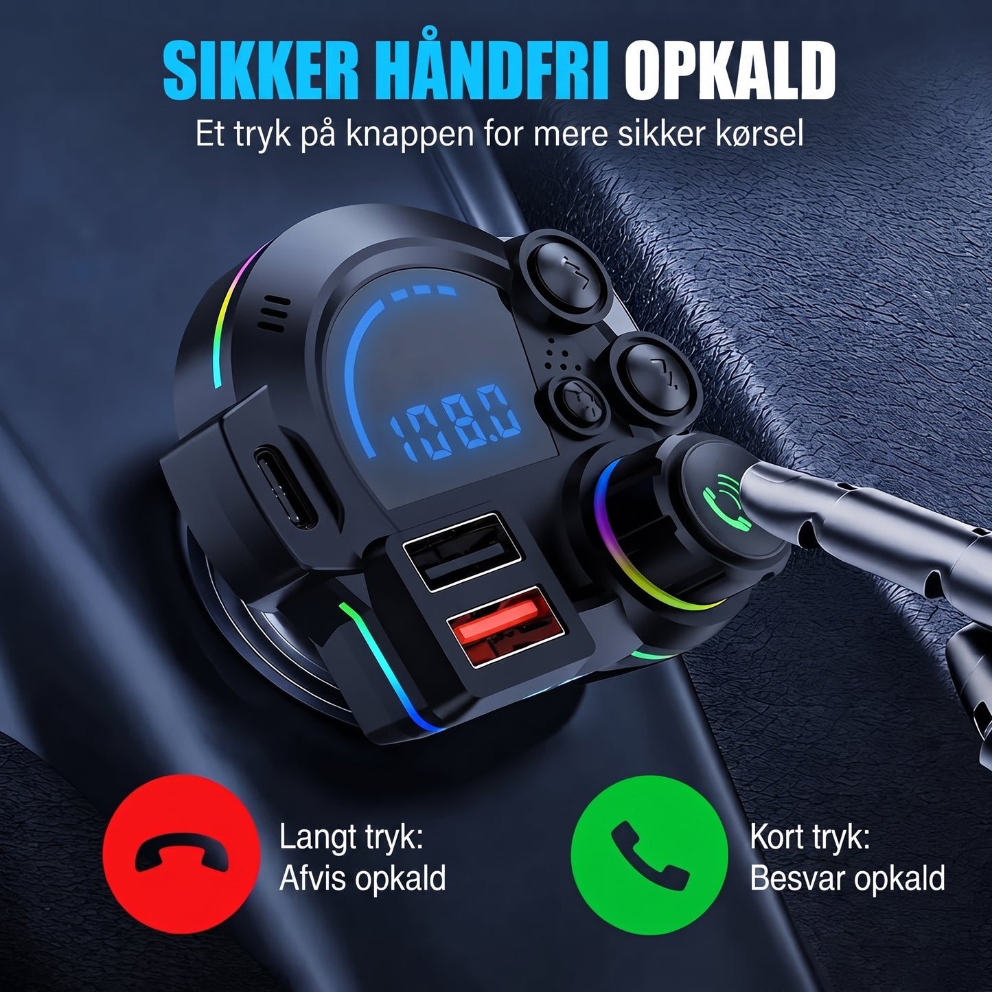 FM Bluetooth-sender til bil med håndfri opkald