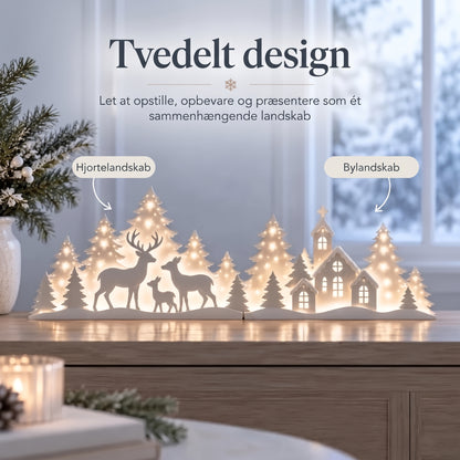 2-delt LED-juledekoration med rensdyr og landsby