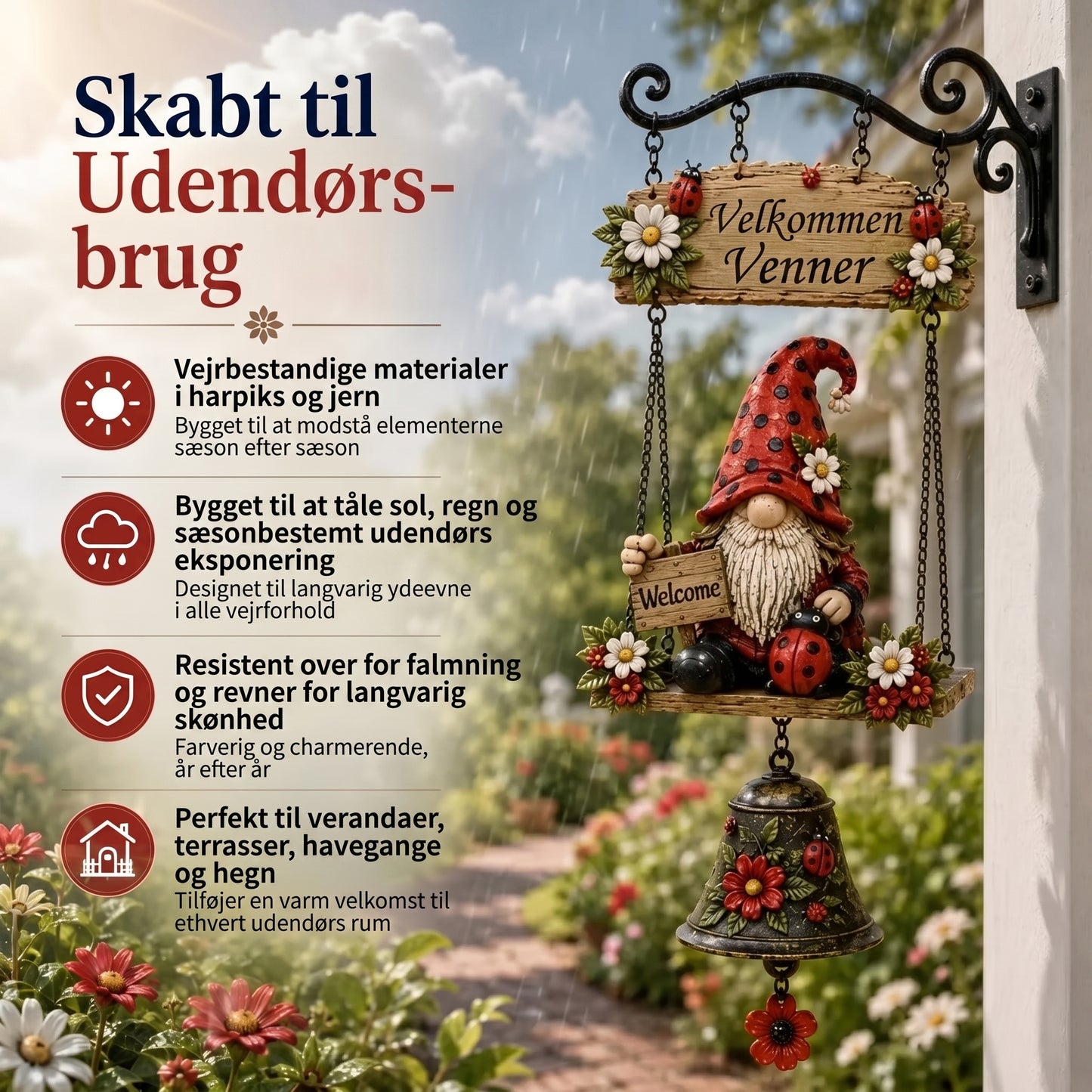 Vejrbestandigt haveornament med klokker af zinklegering