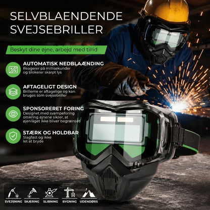 Svejsehjelm med automatisk nedblænding og kulfilter