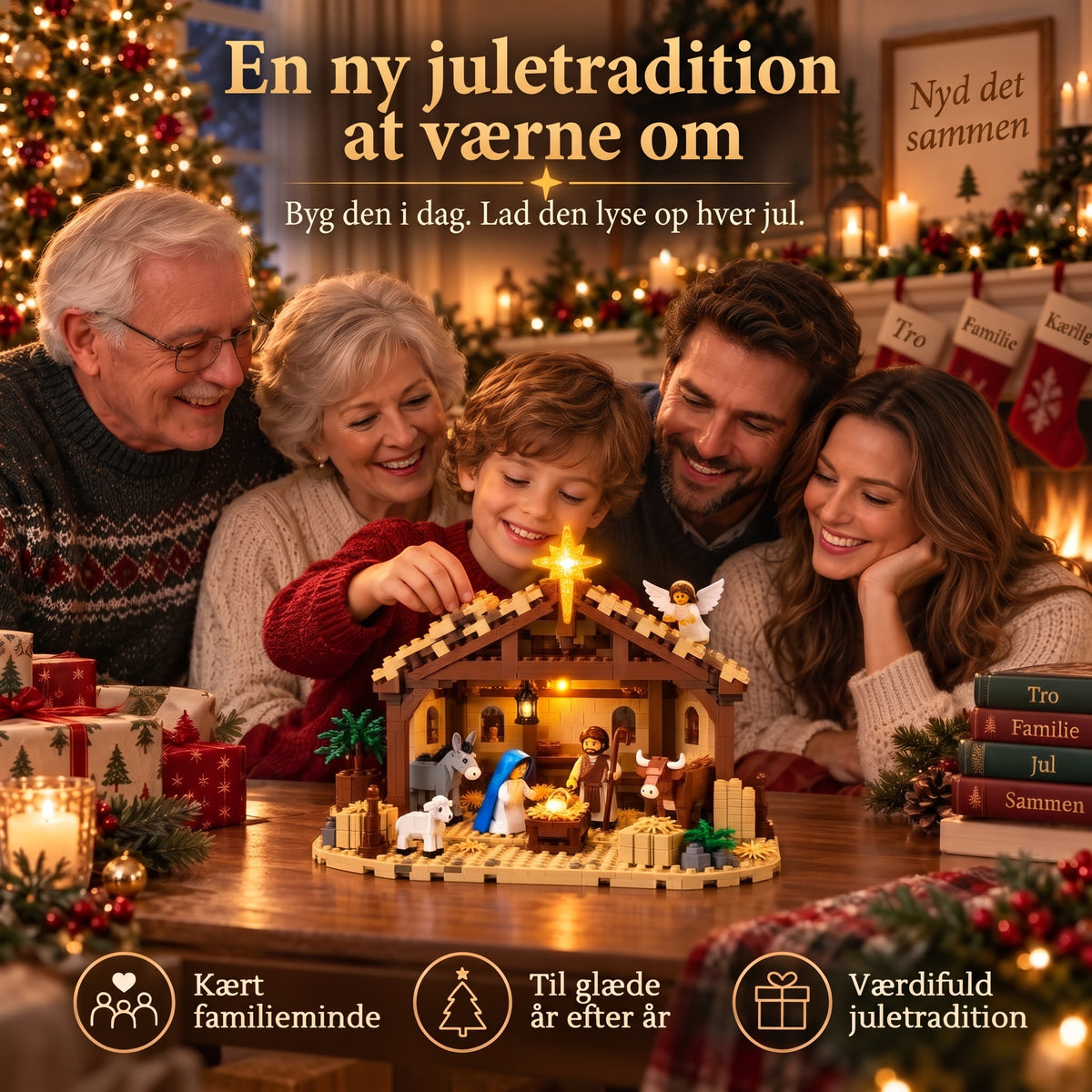 Julekrybbe byggesæt med byggeklodser