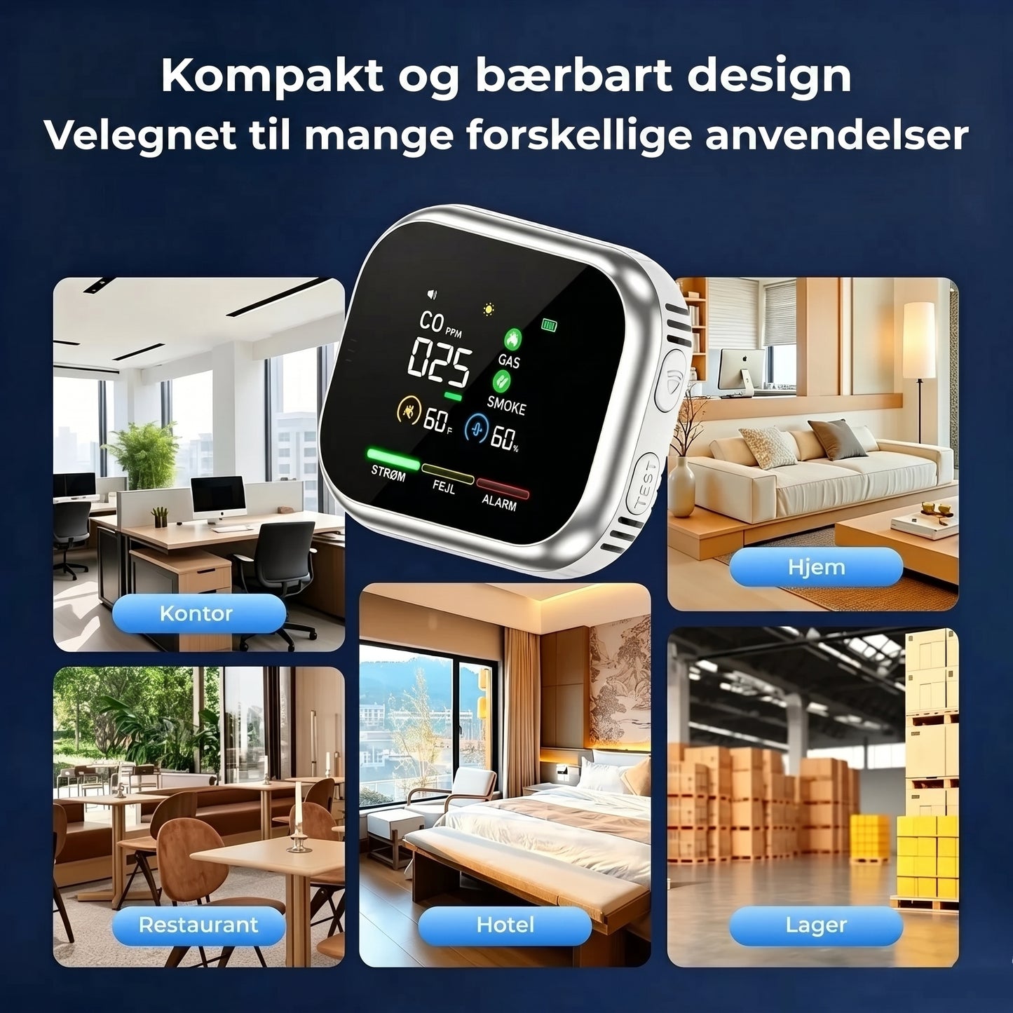 6-i-1 smart sikkerhedsdetektor til CO-gas og røg