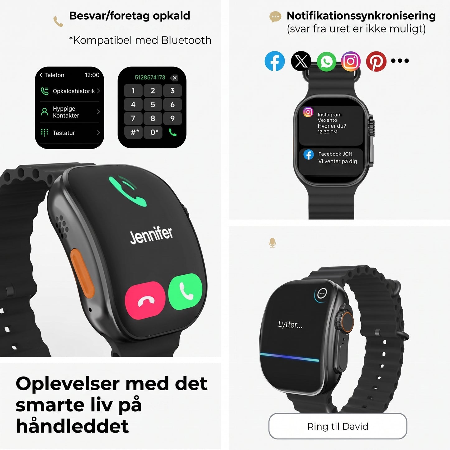 Smartwatch med HD AMOLED skærm og 7 remme