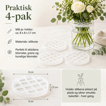 BlomFix strækbare silikone blomsterholdere, sæt med 4
