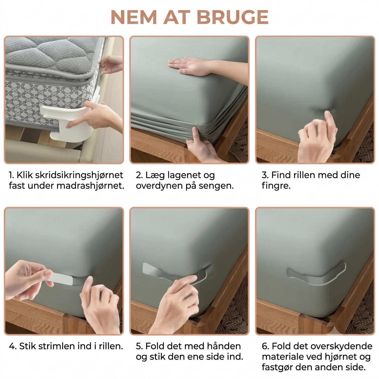 Laganklemmer til stramme lagner (sæt med 4 stk.)